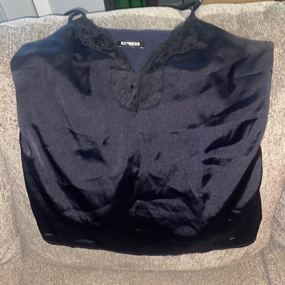 Express satin tank top with black frill